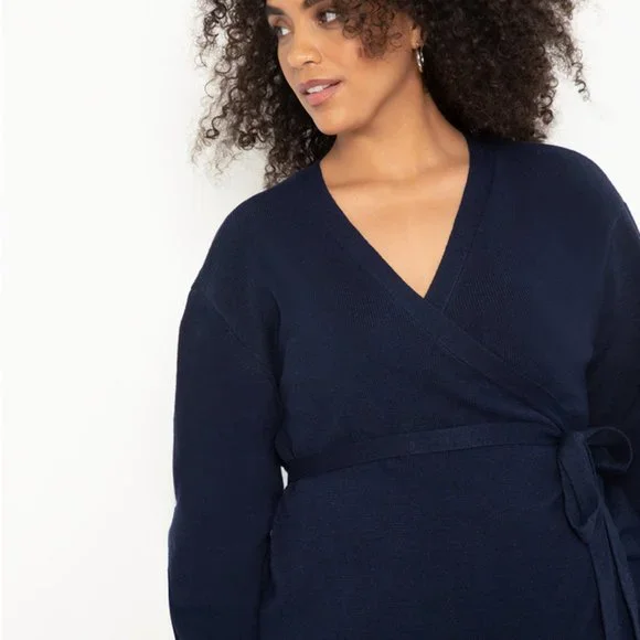 NWOT Eloquii Navy Knit Wrap Sweater - Picture 4 of 8